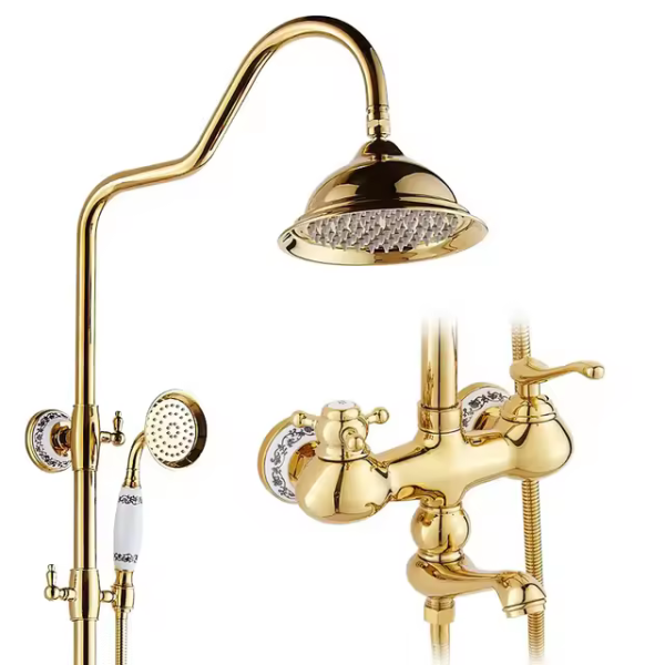 Shower Head Handheld Spray Rotation Tub Spout GOLD 8 Inch Bathroom Shower System
