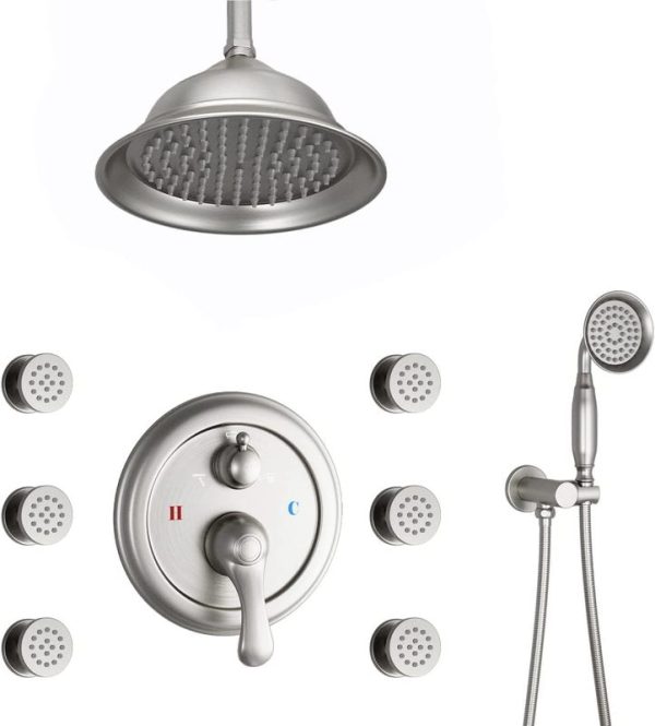 Wall Mount 8 Inch Ceiling Rain Shower System Antique Shower Faucet Complete Set High Pressure Thermostatic System