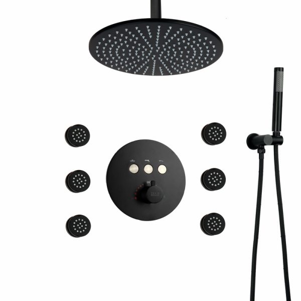 Wall Mounted 10 Inch LED Round Thermostatic Shower System Rain Shower Head Set