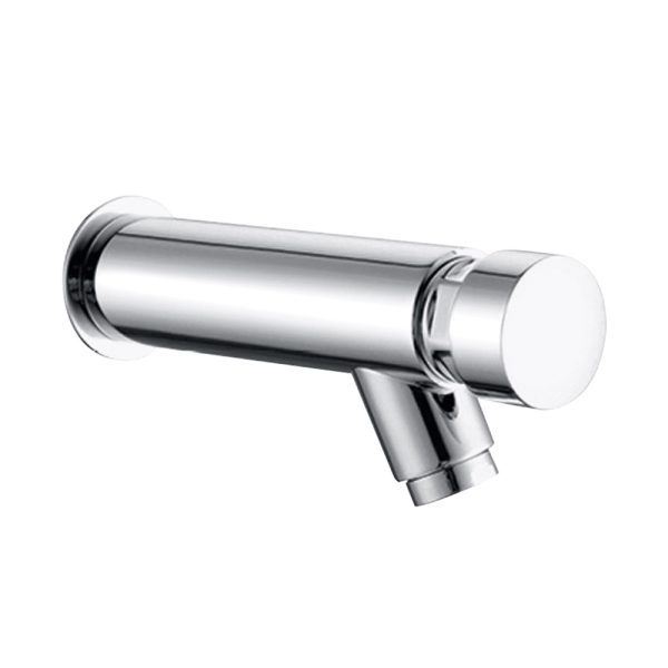 Wall Mounted Chrome Finished Brass Self Closing Basin Mixer With Round Handle
