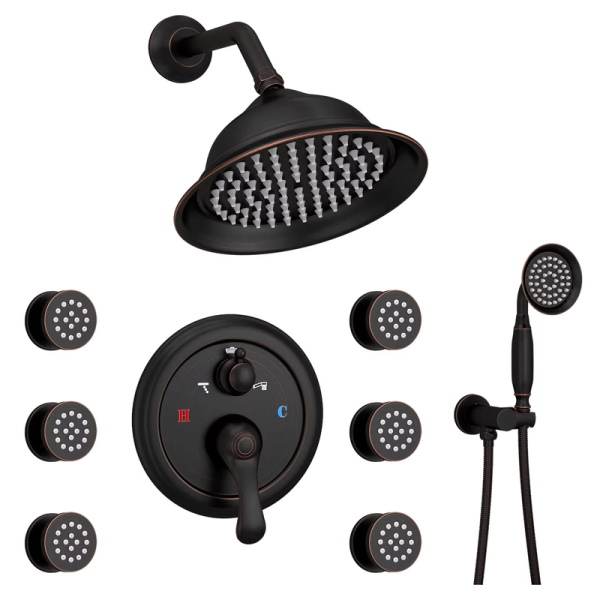 Wall Mounted Rainfall Shower Head System Oil Rubbed Bronze Rain Mixer Shower Combo Set Faucets Bathroom