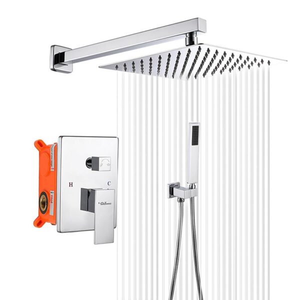 Wall mounted rain shower kit for bathroom with shower head and handle