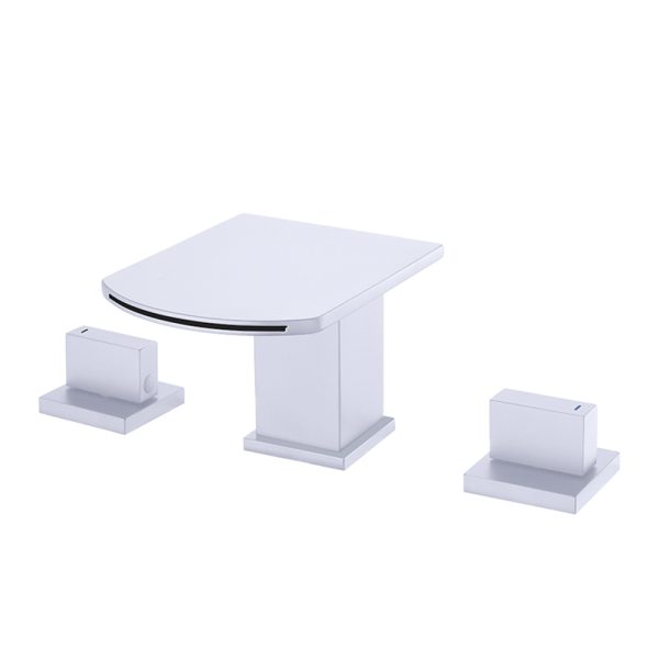 Waterfall Basin Faucet Dual Handles Hot and Cold Water Mixer Square Deck Mounted Bathroom Faucet
