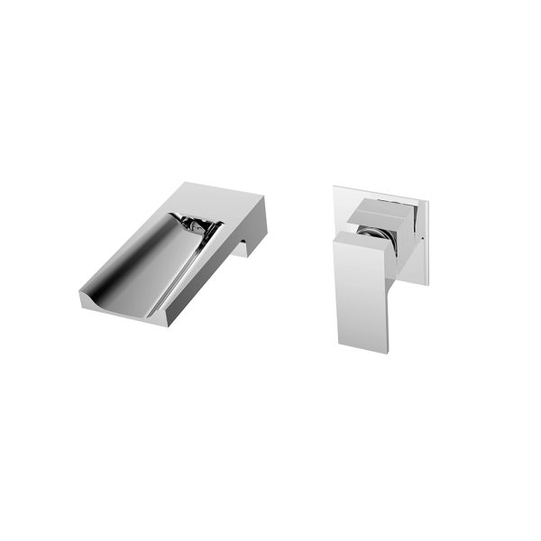 Waterfall Spout Built in Wall Mounted Solid Brass Hot and Cold Bathroom Basin Faucet