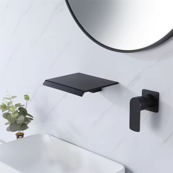 Waterfall Spout Matt Black Finished Single Handle Luxury Design Wash Basin Taps