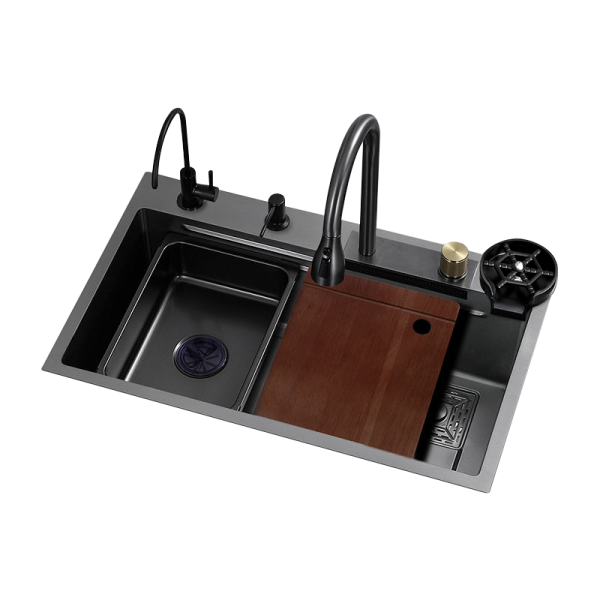Waterfall Stainless Steel Sink Advanced Water Outlet Method Large Single Bowl Nano Surface Treatment