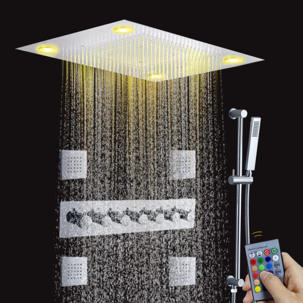 Weihao LED Thermostatic Shower System 7 Function Rain Shower Faucet Set Bathroom