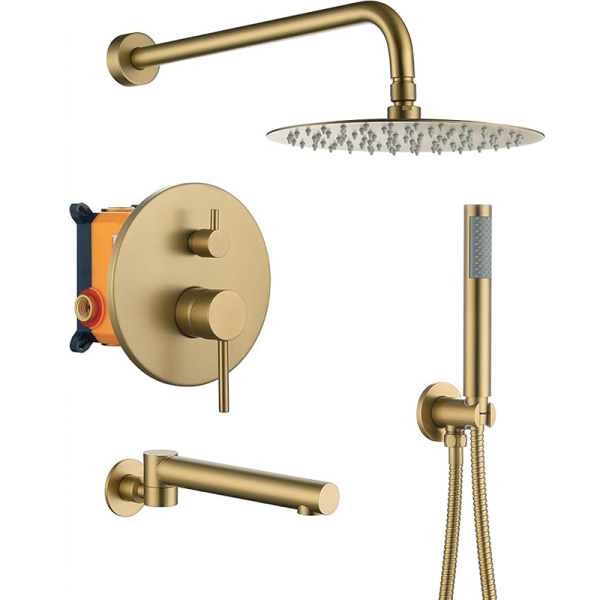 Modern Design Wall Mounted Shower System Brushed Gold Exposed Bathroom Faucets Brass Material Luxury Bathroom Shower Set