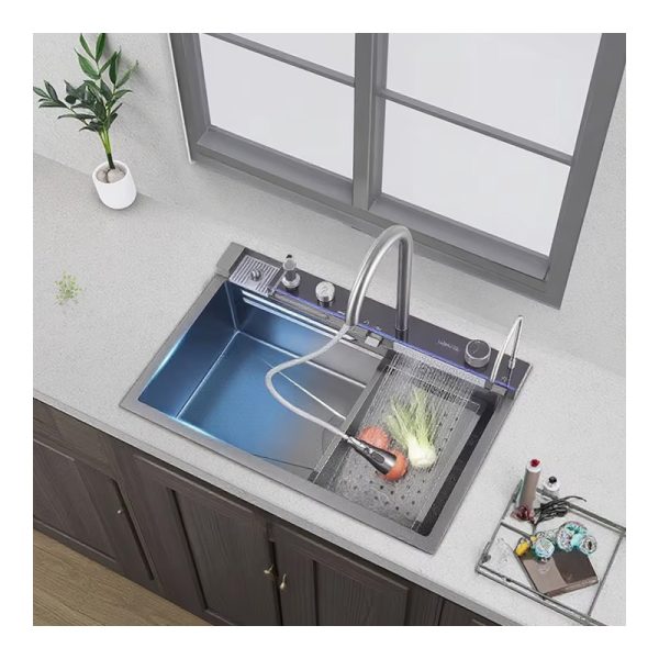 Whale Flying Rain Waterfall Kitchen Sink with Pull-Out Faucet Home Kitchen Sink