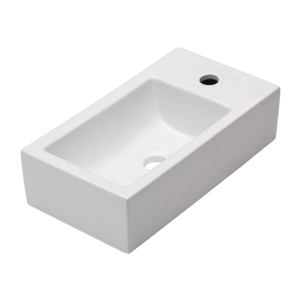 White Ceramic Wall-Mount Bathroom Sink Wall-Hung Sink Rectangular Small Wash Basin of Right Left Faucet Holes