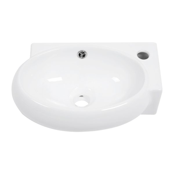 White Ceramic Wall Mount Bathroom Vessel Sink With Left/Right Side Faucet Wall Hung Bathroom Wash Basin