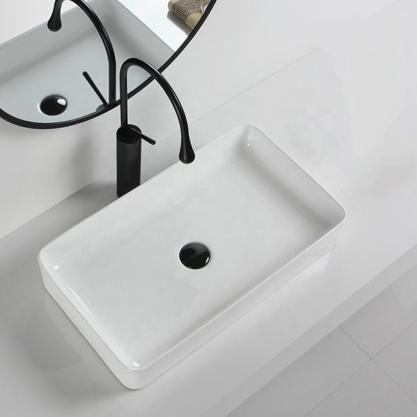 White Rectangular Shape Ceramic Hand Washing Sink Custom Modern Bathroom Long Wash Basin