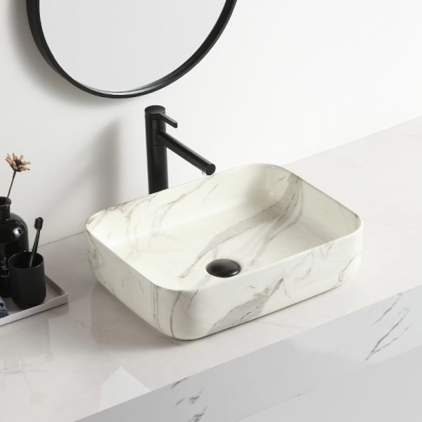 Wholesale Cheap Rectangular Hand Wash Basin Customized Above Counter Ceramic Marble Sink