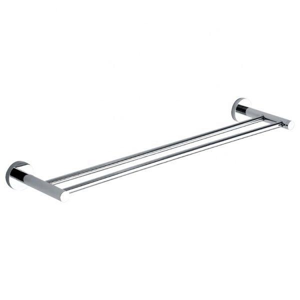 Wholesale Chrome Bathroom Hotel 304 Stainless Steel Round Double Towel Rack Wall Mounted Towel Bar Towel Shelf