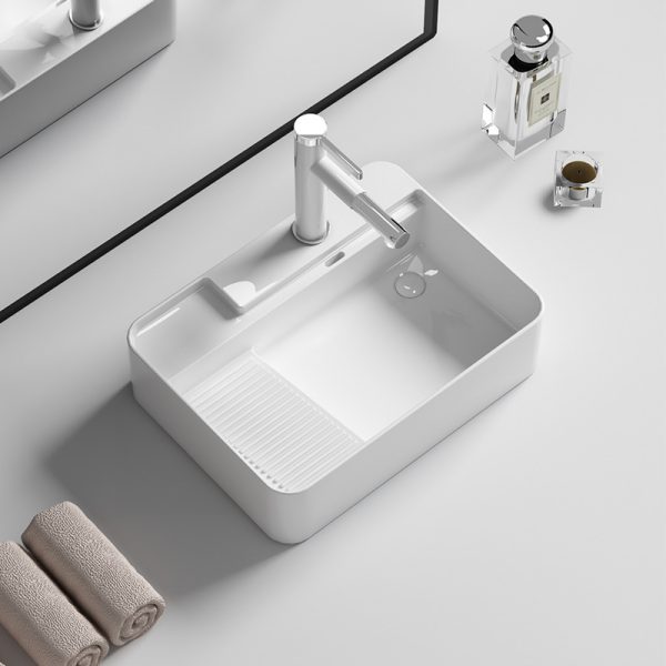 Wholesale Hotel Rectangular Countertop Ceramic Basin Modern Wash Basin Bathroom Sink