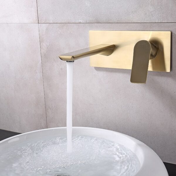 Wholesale Luxury Brass Wall Mounted Basin Tap Brushed Gold Concealed Basin Mixer Faucet 1 3