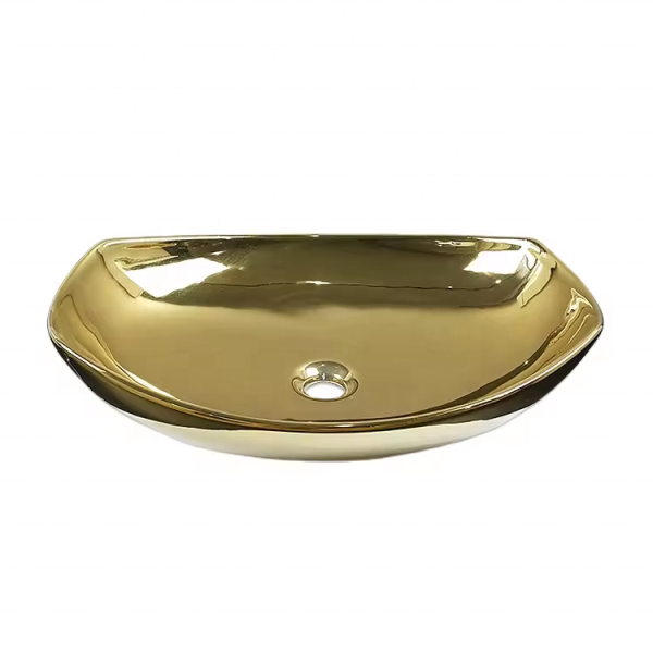 Wholesale Luxury Golden Ceramic Hand Wash Basin Oval Sanitary Ware Bathroom Sinks for Home Hotel Villa Kitchen