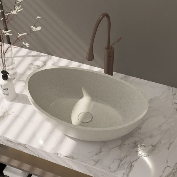 Wholesale Modern Handmade Counter Top Concrete Terrazzo Washbasin Oval Basin