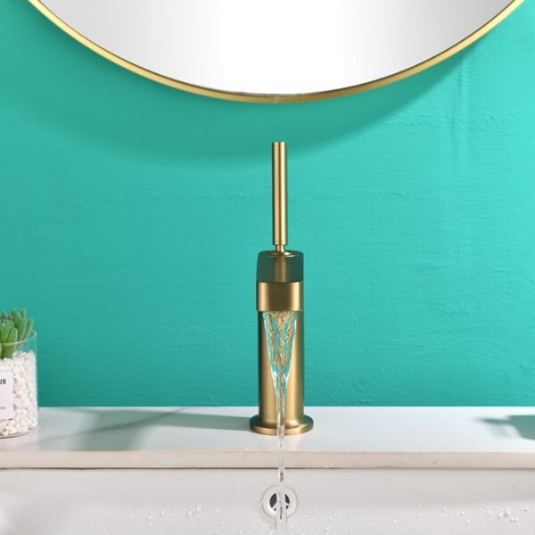 Wholesale Modern Luxury Hotel Gold Bathroom Brass Single Hole Water Basin Sink Vanity Faucet Mixer Tap - Imej 4
