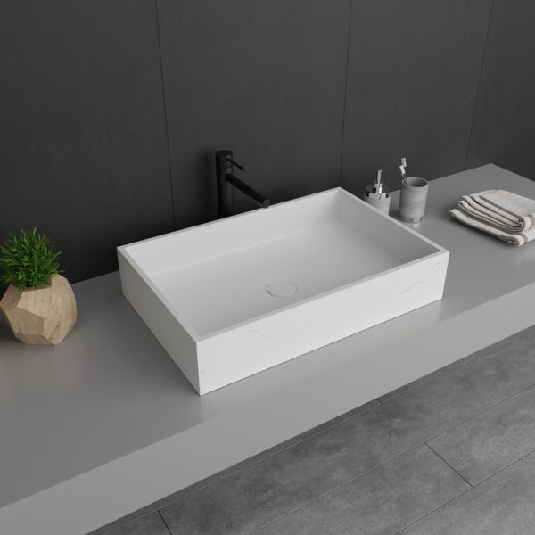 Wholesale Rectangular Simple Bathroom Wash Basin Gray Color Concrete Bathroom Sink Restaurant Countertop Sinks