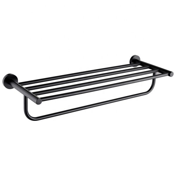 Wholesale Wall Mounted Matt Black Round 2-layer Towel Rail 304 Stainless Steel Double Towel Bar Rack Holder