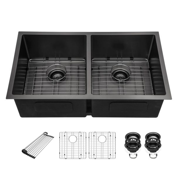 Wholesaler Gunmetal Black 16 Gauge 18G Stainless Steel Kitchen Sink Double Sink