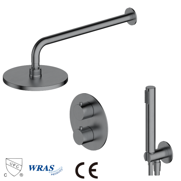 Wras Thermostatic Shower Set CE Wall-mounted Shower Set Gun Metal Brushed Shower Set
