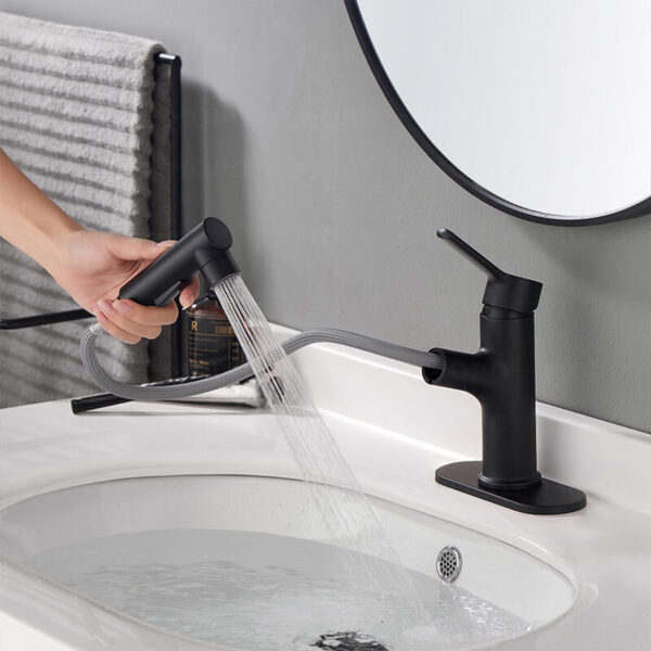 blakc Deck Mounted Single Hole Single Handle Spout Hot Cold Water Brass Bathroom Faucet