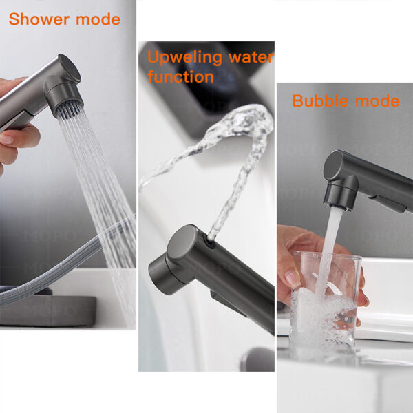 MOPO Wholesale Bathroom Faucet with Pull-Out Spray, with Draw Out Nozzle, Three Water Flow Patterns, Brass Bathroom Sink Faucet, Modern Bathroom Faucet – Image 10