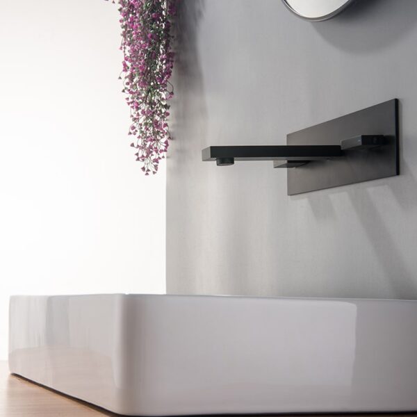 Factory Directly Brass 2 Lever Handles Square Wall Mounted Bathroom Sink Basin Faucet - Imagen 6