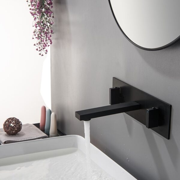 Factory Directly Brass 2 Lever Handles Square Wall Mounted Bathroom Sink Basin Faucet - Imagen 8