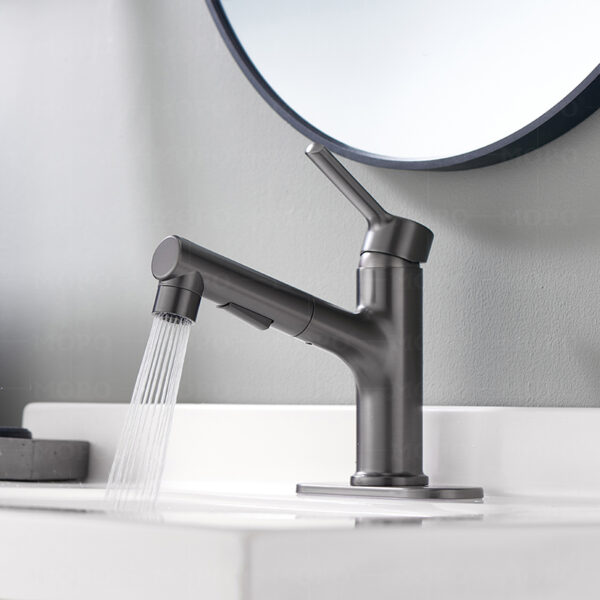 Robinet de lavabo extractible gris à 3 modes pour petite salle de bain