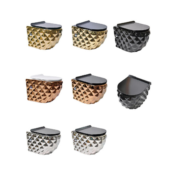 Europe Bathroom Rimless Flushing Wares Golden Bathroom Toilet Black golden colour round wall mounted toilet – Bild 6